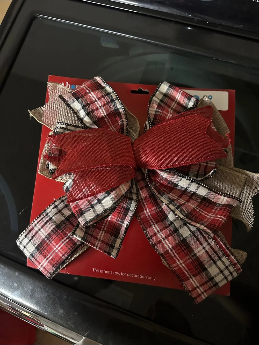 Red Plaid Decorative Bow - Holiday Home Accent